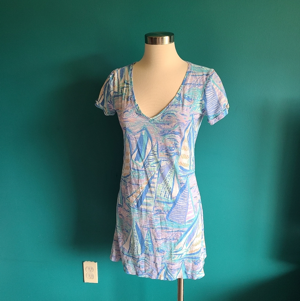 Lilly pulitzer Jessica t shirt dress "Aboat" print size small mini dress casual